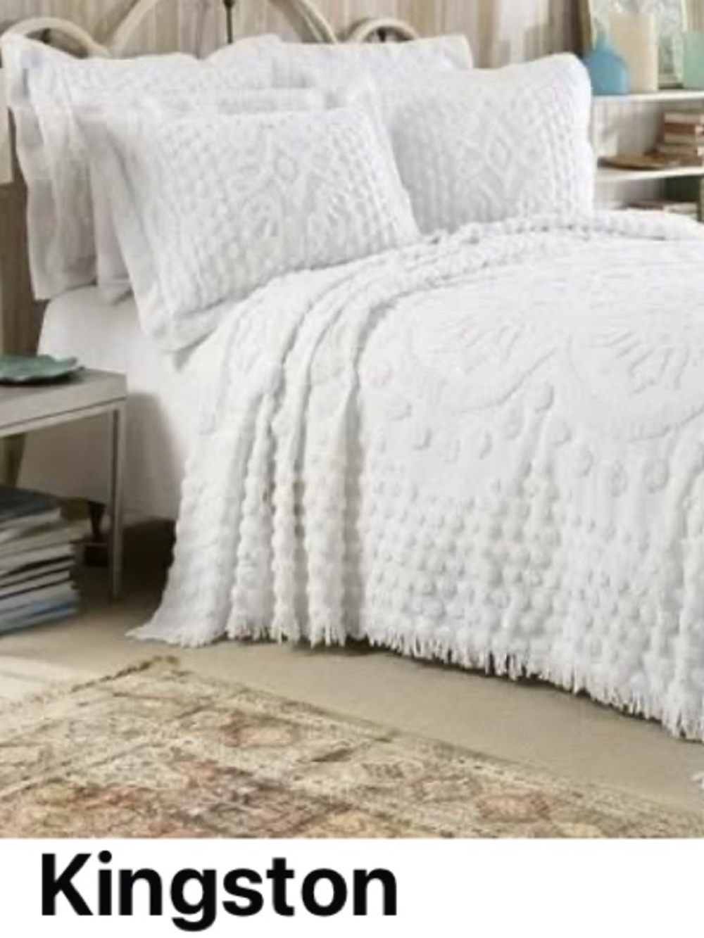 *100% Cotton Chenille Oversized Bedspread 2”Fringe/Retired Floral -NIP!